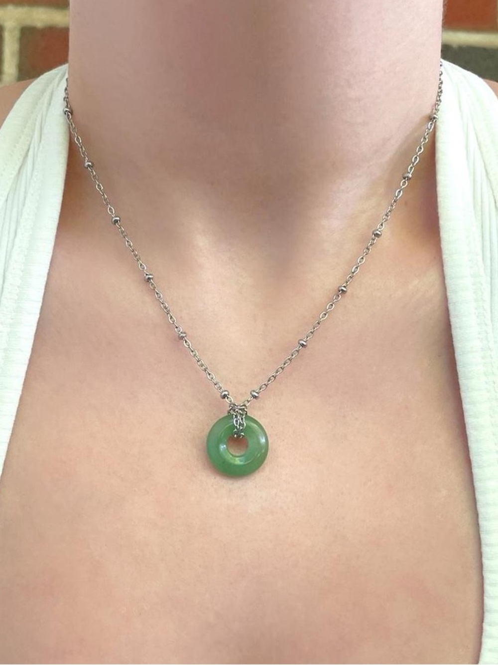 Silver-tone Aventurine Stone Necklace